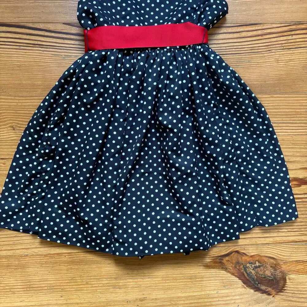 Polo Ralph Lauren black white polka‎ dot red belt sleeveless dress SIZE 5